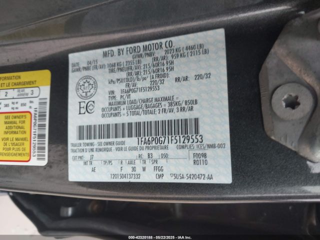 1FA6P0G71F5129553 Ford FUSION S