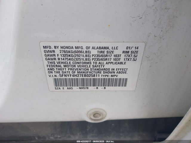 Honda PILOT LX 2014 5FNYF4H27EB025811 Image 9