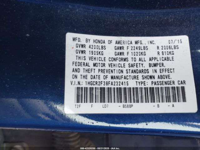 1HGCR2F38FA232415 Honda ACCORD LX