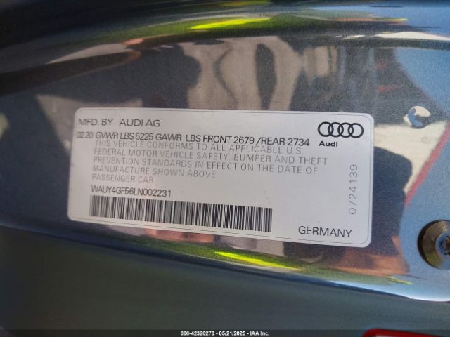WAUY4GF56LN002231 Audi S5