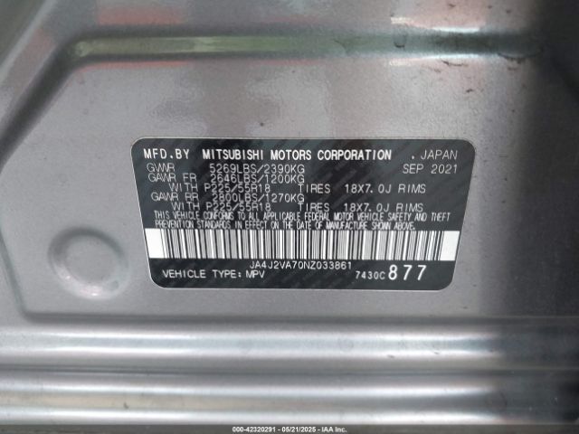 2022 MITSUBISHI OUTLANDER PHEV JA4J2VA70NZ033861 Photo 8