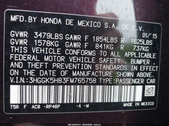 3HGGK5H83FM765758 Honda Fit Ex/ex-l