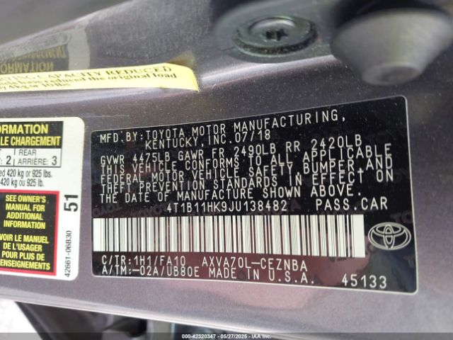 4T1B11HK9JU138482 Toyota a25a-fks