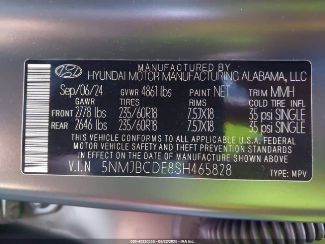 5NMJBCDE8SH465828 Hyundai gdi theta iii