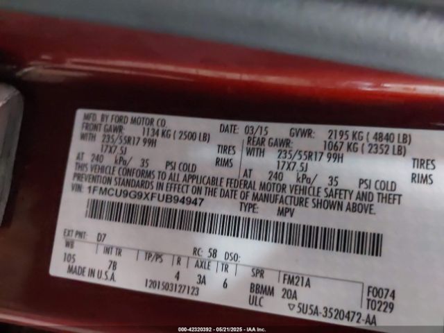 1FMCU9G9XFUB94947 Ford 2015