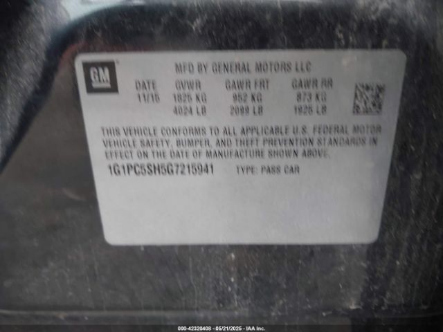 1G1PC5SH5G7215941 Chevrolet Cruze Limited Ls Auto