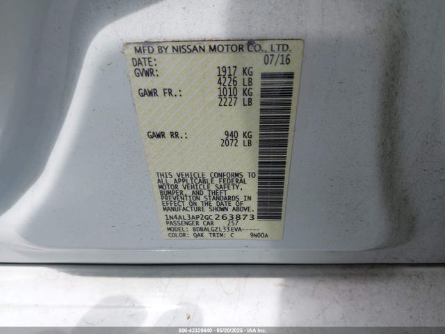 1N4AL3AP2GC263873 Nissan Altima 2.5 S