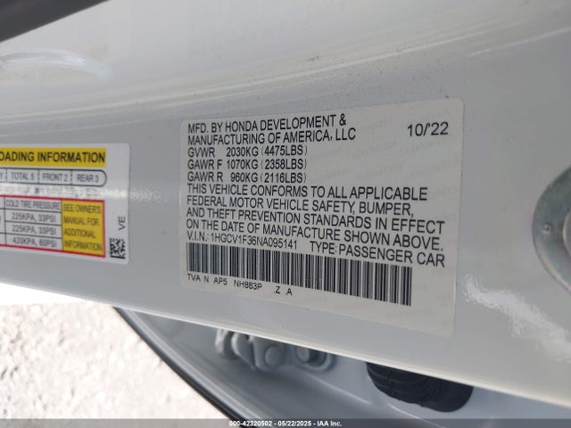 1HGCV1F36NA095141 Honda Accord Sport