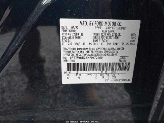 3FTTW8E31NRA72460 Ford Maverick Xlt