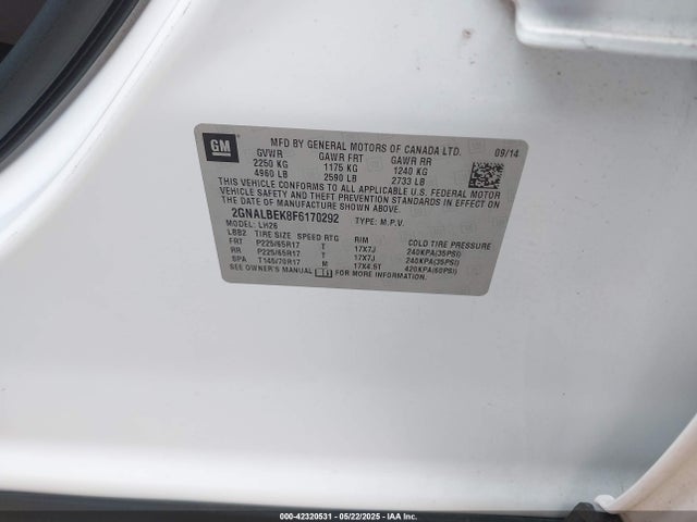 Chevrolet EQUINOX 1LT 2015 2GNALBEK8F6170292 Image 9