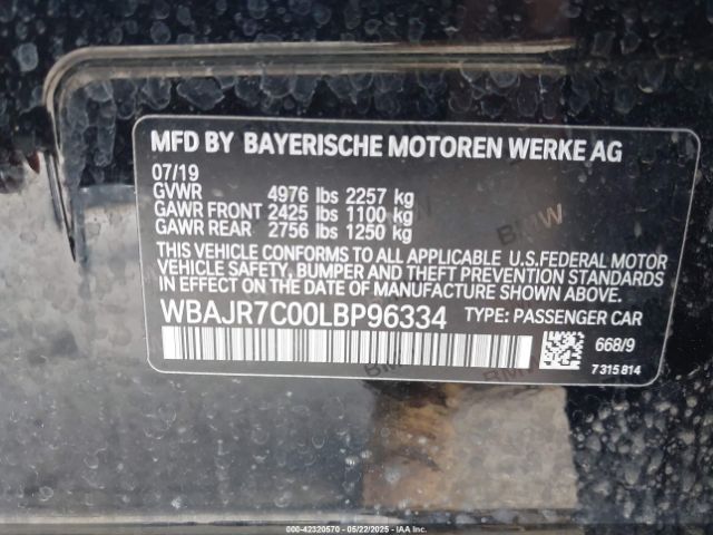 2020 BMW 530I WBAJR7C00LBP96334 Photo 8