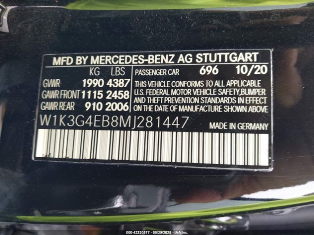 W1K3G4EB8MJ281447 Mercedes-Benz m260