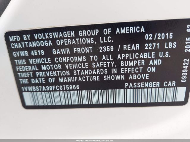 2015 VOLKSWAGEN PASSAT 1VWBS7A39FC075966 Photo 8