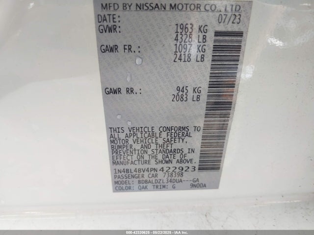 1N4BL4BV4PN422923 Nissan Altima S Fwd