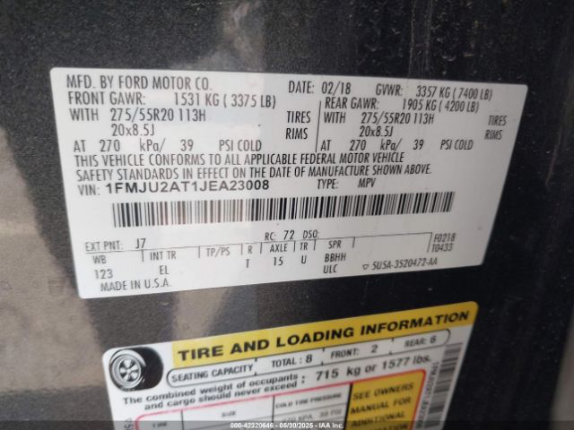 1FMJU2AT1JEA23008 Ford Expedition Limited
