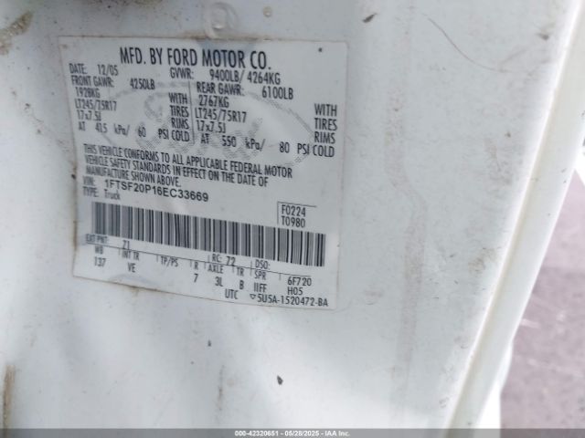 2006 FORD F-250 1FTSF20P16EC33669 Photo 8