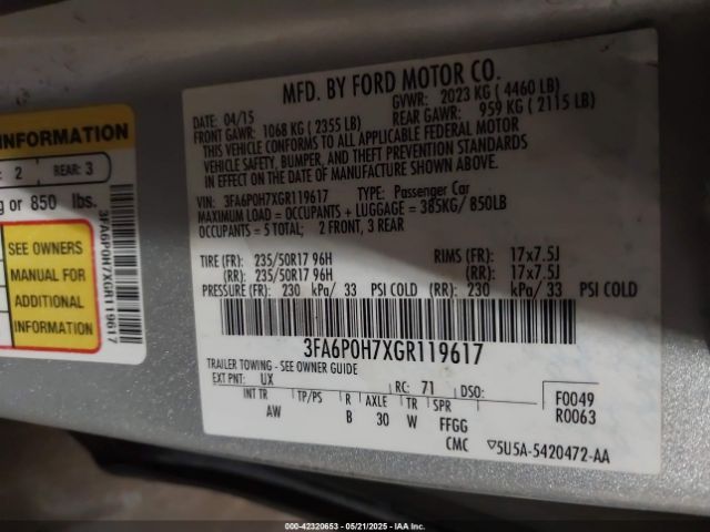 3FA6P0H7XGR119617 Ford FUSION SE