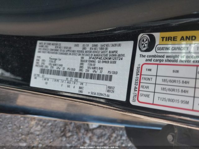 3FADP4EJ0KM125724 Ford FIESTA SE