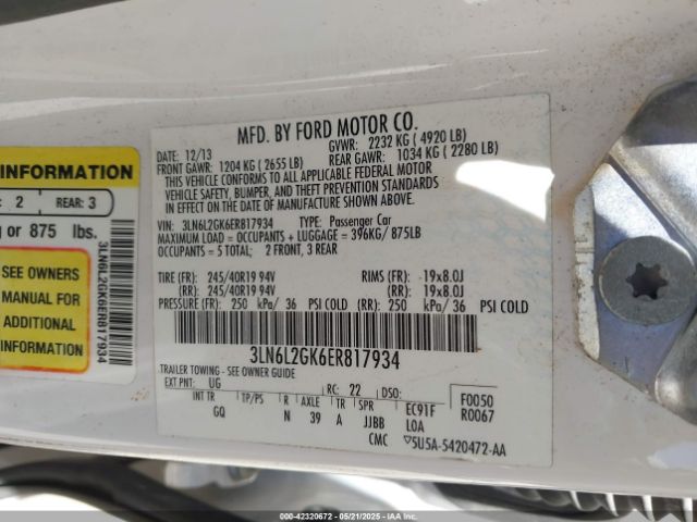 3LN6L2GK6ER817934 Lincoln MKZ