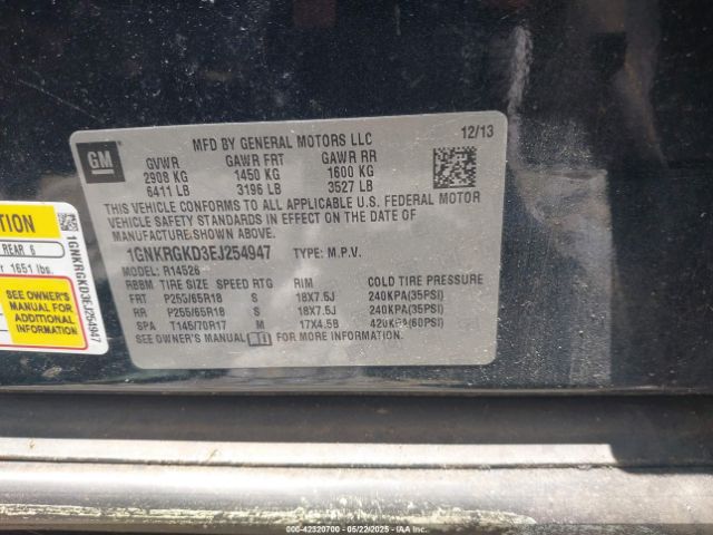 1GNKRGKD3EJ254947 Chevrolet Traverse 1lt