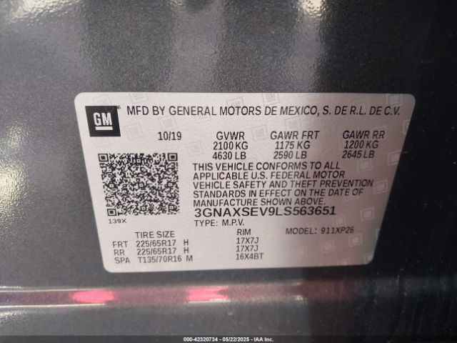3GNAXSEV9LS563651 Chevrolet Equinox Awd Ls