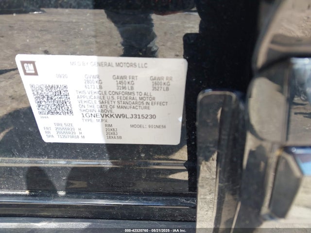 1GNEVKKW9LJ315230 Chevrolet Traverse Awd Premier