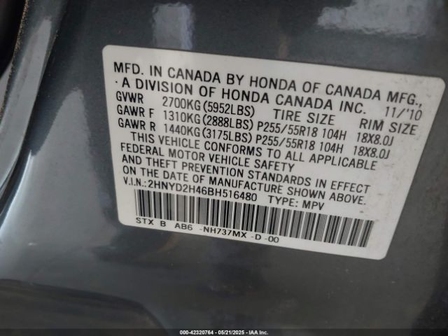 2011 ACURA MDX 2HNYD2H46BH516480 Photo 8
