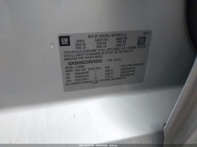 1GNSKHKC2HR240545 Chevrolet Suburban Lt