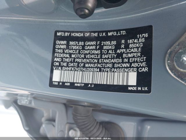 SHHFK7H27HU209394 Honda Civic Lx