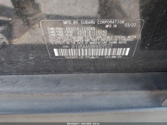 JF1VBAA68N9007537 Subaru WRX