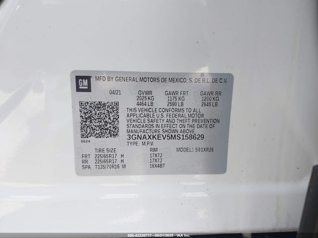 3GNAXKEV5MS158629 Chevrolet Equinox Fwd Lt