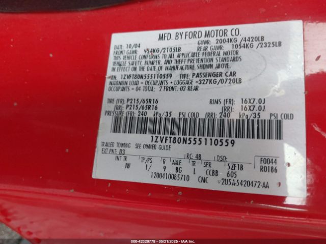 2005 FORD MUSTANG 1ZVFT80N555110559 Photo 8