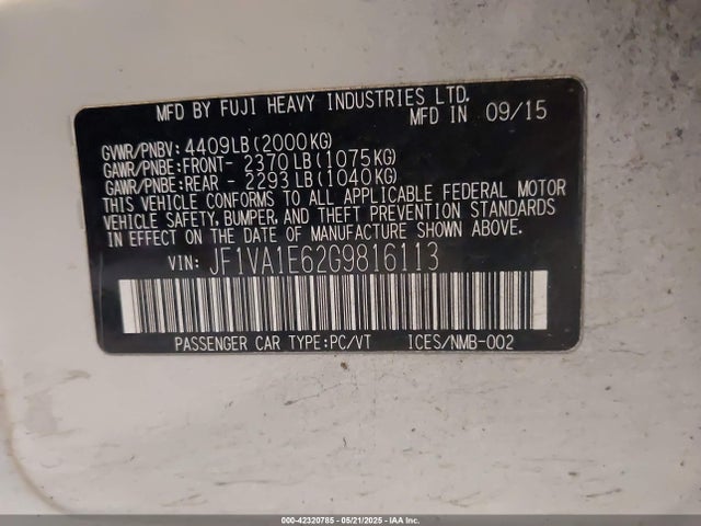 Subaru 2.0 dib turbo 2016 JF1VA1E62G9816113 Image 9