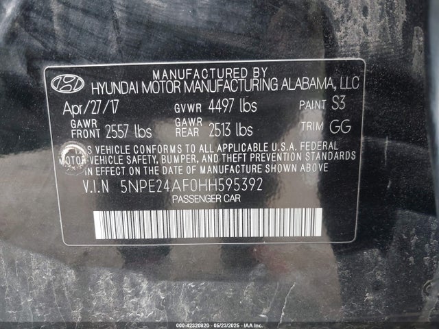 5NPE24AF0HH595392 Hyundai SONATA SE