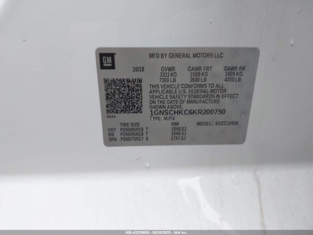 1GNSCHKC6KR200750 Chevrolet Suburban Lt