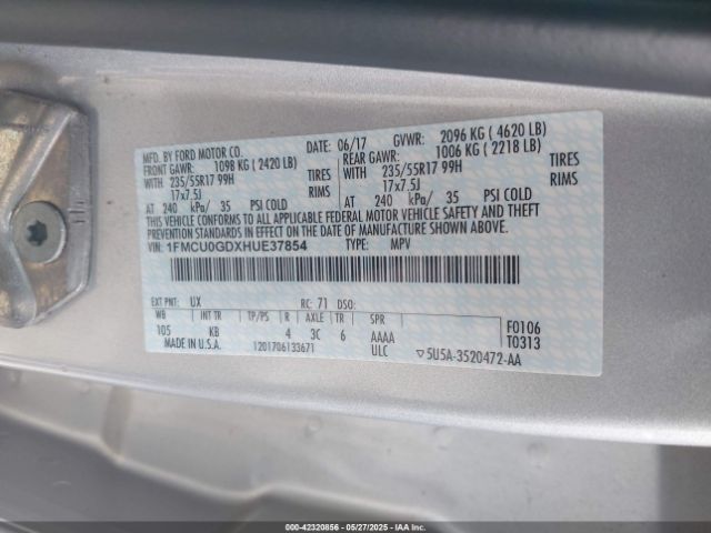1FMCU0GDXHUE37854 Ford ESCAPE SE