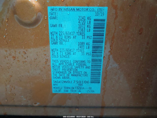 5N1AT2MV0LC750106 Nissan 2020