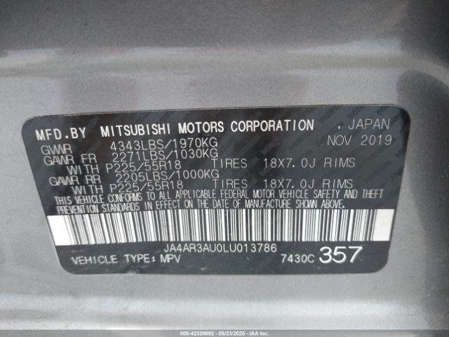 2020 MITSUBISHI OUTLANDER SPORT JA4AR3AU0LU013786 Photo 8