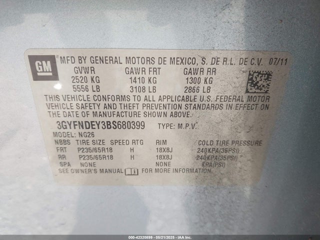 2011 CADILLAC SRX 3GYFNDEY3BS680399 Photo 8