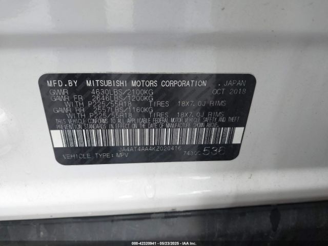 2019 MITSUBISHI ECLIPSE CROSS JA4AT4AA4KZ020416 Photo 8
