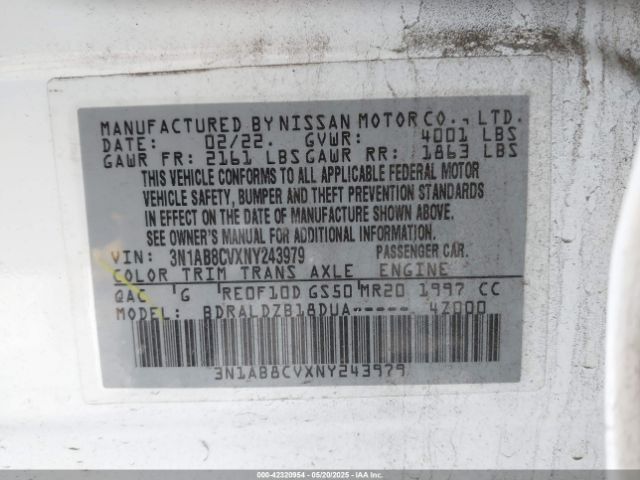 3N1AB8CVXNY243979 Nissan Sentra Sv Xtronic Cvt
