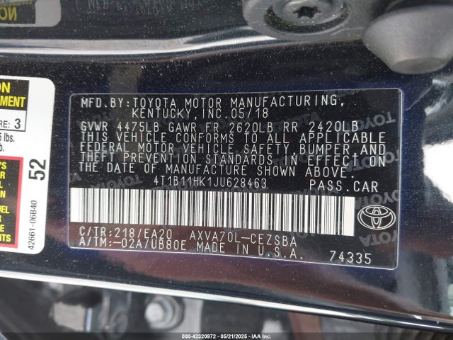 4T1B11HK1JU628463 Toyota Camry L/le/se/xle