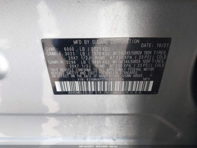 4S4WMAPD1N3403354 Subaru Ascent Limited