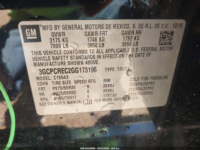 3GCPCREC2GG173196 Chevrolet l83 - sidi, vvt, afm, e85 max, aluminum