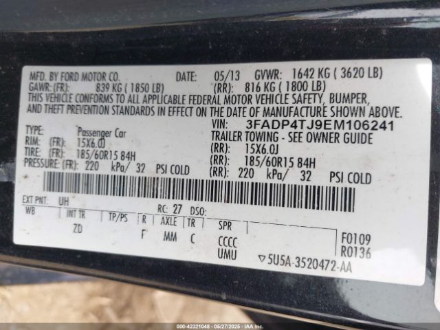 3FADP4TJ9EM106241 Ford FIESTA S