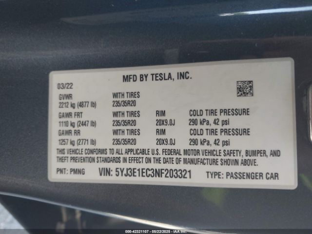 2022 TESLA MODEL 3 5YJ3E1EC3NF203321 Photo 8