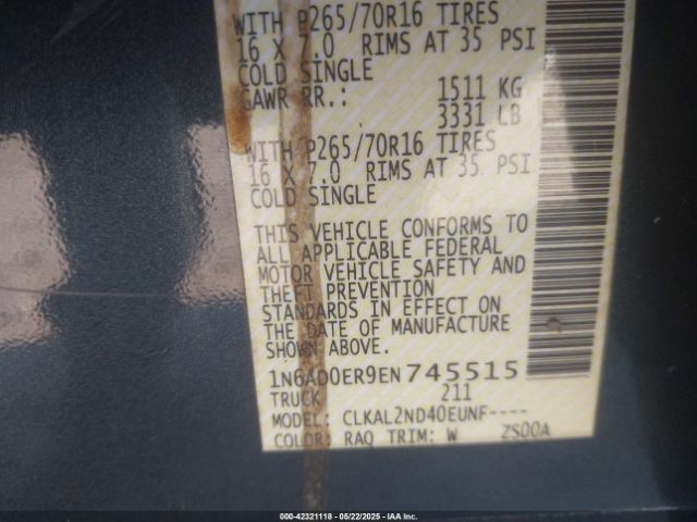 1N6AD0ER9EN745515 Nissan Frontier Sv