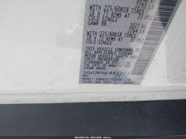 5N1AT2MTXGC881273 Nissan Rogue Sl