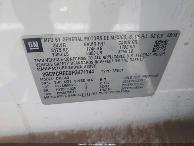 3GCPCREC9FG471744 Chevrolet Silverado 1500 1lt