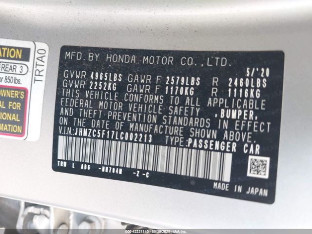 JHMZC5F17LC002213 Honda CLARITY PLUG-IN HYBRID
